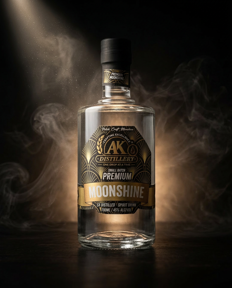 AK Distillery Premium Moonshine 45% ABV bottle